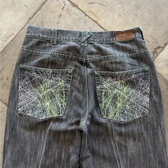 Y2K Risk Denim Baggy Skater Jeans Mens 34x34 (Fits 33x31) Black Grunge Hip-Hop - Picture 3 of 6